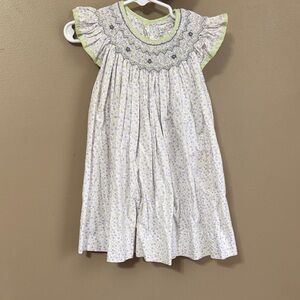 Purple and Green Floral Smocked Dress with Ruffle Sleeves